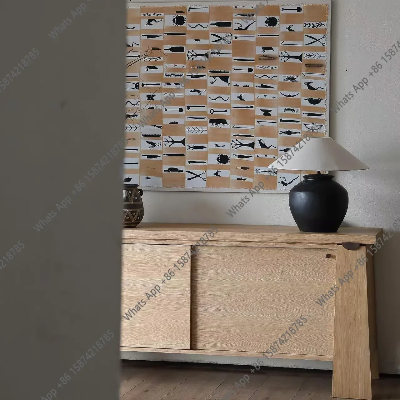

X36 Vintage Artwork Solid Wood Dining Side Cabinet Designer Foyer Surprise Dead Wind Entrance Cabinet Household Storage Cabinet