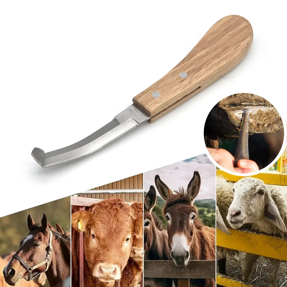 

1 Pc Horse Hoof Knife Stainless Steel Double Edge Blade Hoof Trimming Knives With Wooden Handle Cattle Sheep Hoof Trimming Tool