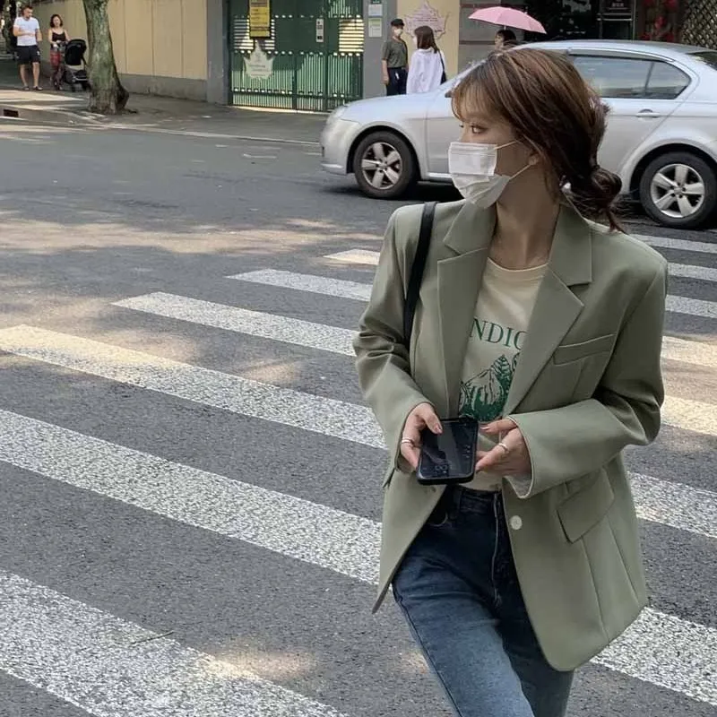 

Long Blazers Woman Size Thin Plus Side Slit One-Button Basic Newest Fitting Beading Spring Summer Retro V-Neck Turn-Down