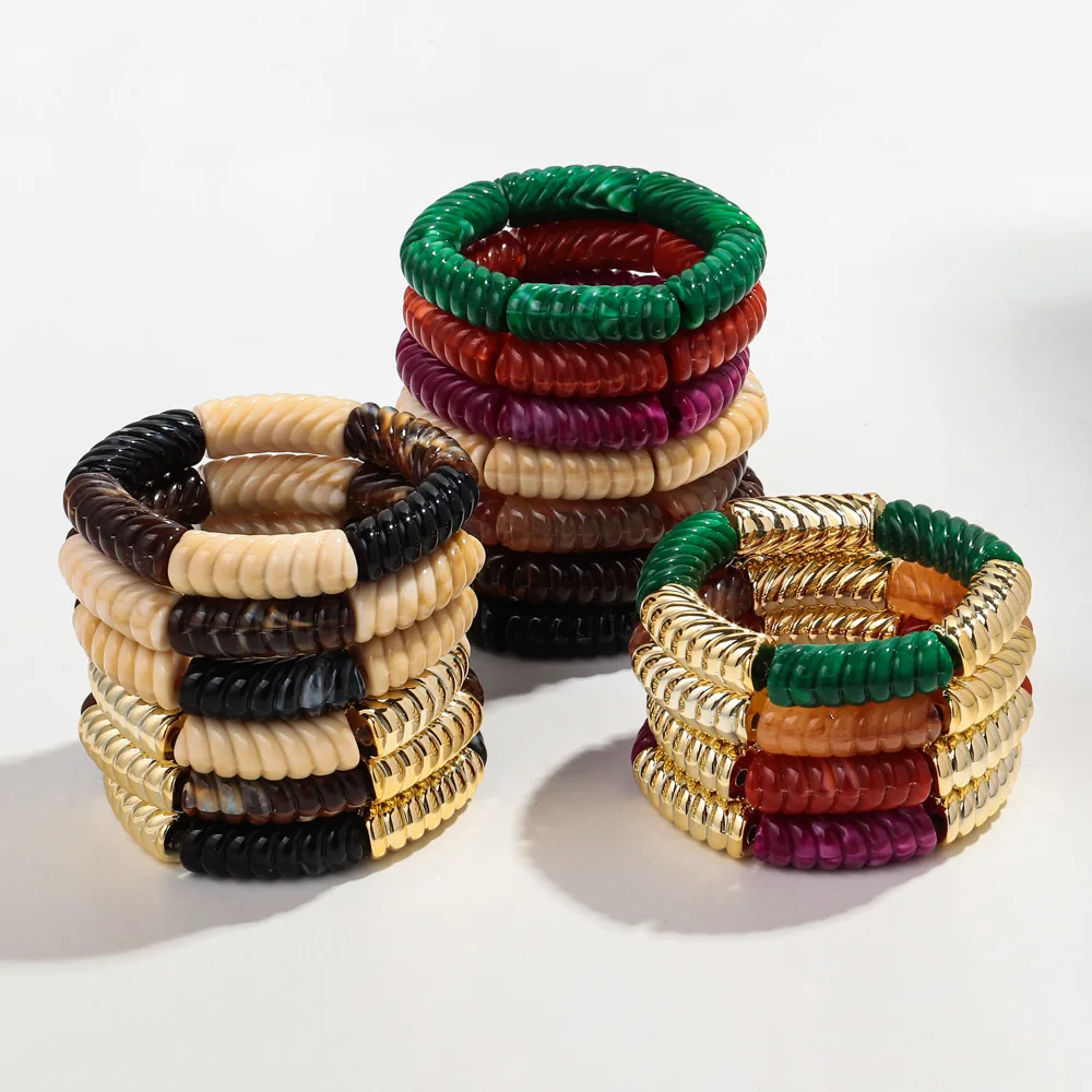 Bohomia Acrylic Thread Bamboo Chunky Stackable Bracelet for Women Boho Elastic Tube Beads Braceletes 2024 Fashion Jewelry