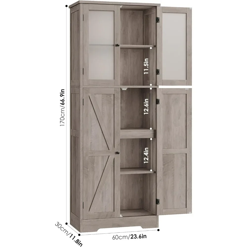 67 Inch Tall Storage Cabinet, Bathroom Storage Cabinet with Glass Door, Kitchen Pantry Cabinet with Shelves for Bathroom