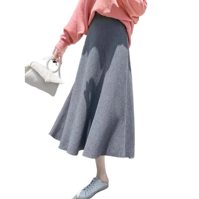 Half Skirt Women Autumn Winter 2024 New High-Waisted Mid-Long Woolen Long Skirt Thick Knit Skirt