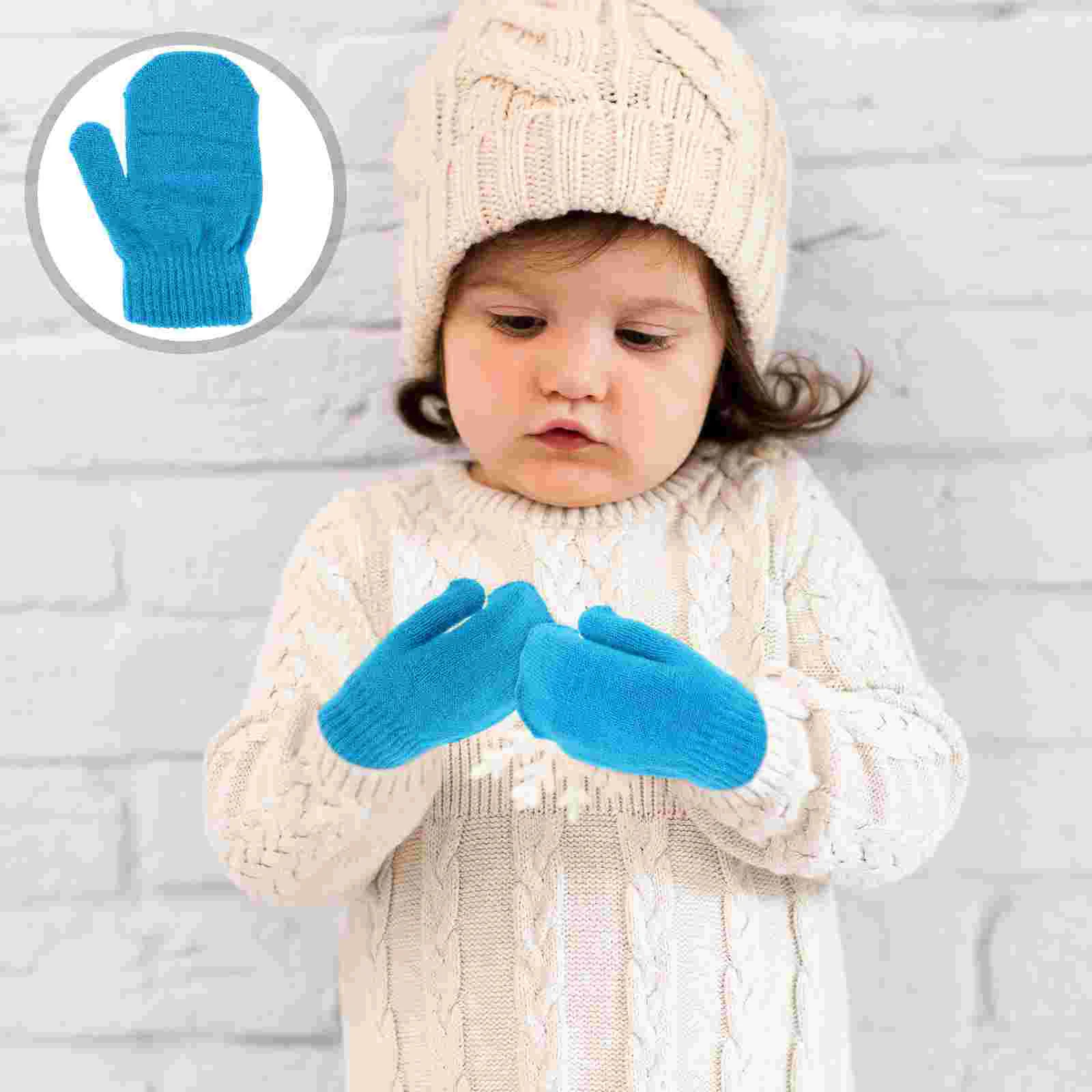 

Children's Warm Gloves Baby Mittens White Adjustable Kids Winter Knitted Toddler Boy for Acrylic Men and Women