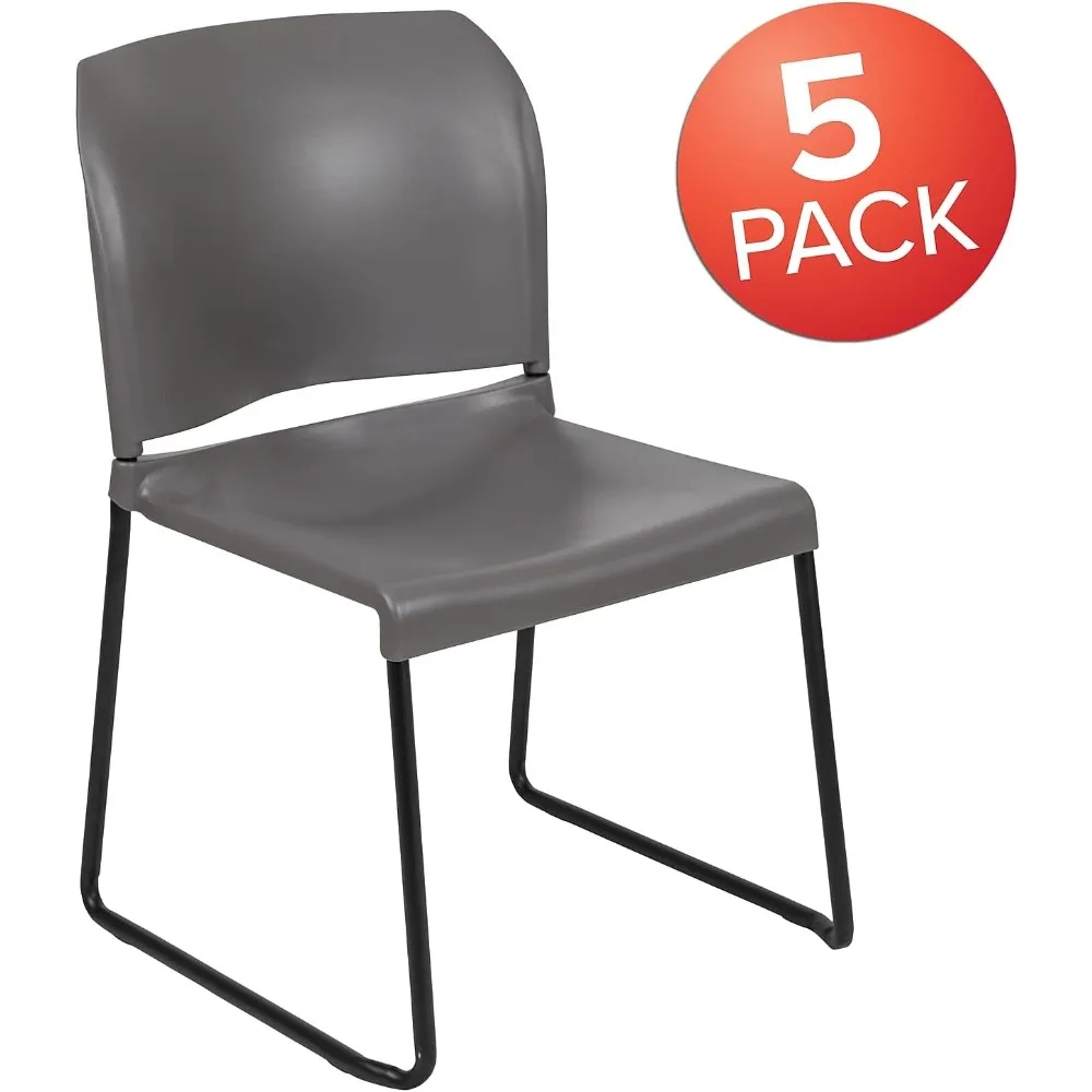 Hercules Series Contoured Stacking Chairs for Waiting Rooms and Offices, Ergonomic Lobby Chairs with Curved Back, Set of 5,Black