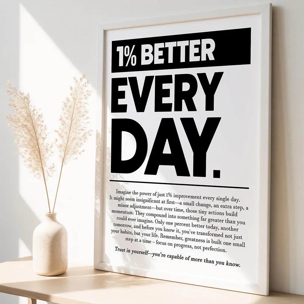 1% Better Every Day Workplace Motivational Wall Art Office Inspirational Poster Canvas Print Painting Study Studio Decor