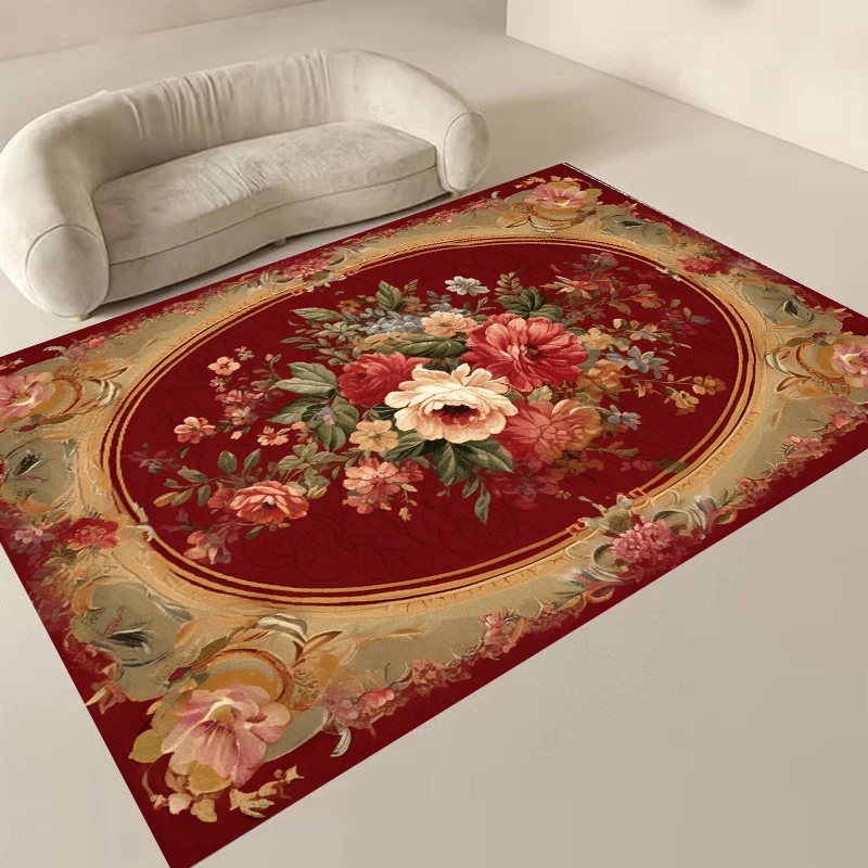 European Floral Carpets for Living Room Luxury Decoration 2x4m Big Size Area Rugs Home Bedroom Carpet Elastic Flannel Floor Mats