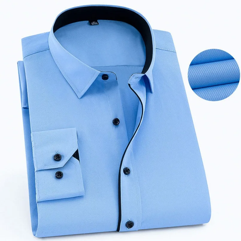 Mens Oversized 9XL 48 47 Long Sleeved Shirt Casual Twill Slim Fit Male Social Business Dress Shirt Fashion Brand Solid Color
