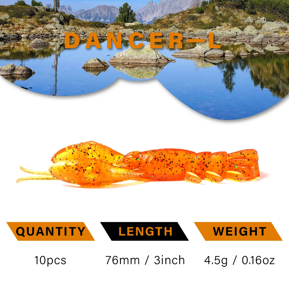 SOLOKING 10 pz/lotto richiamo di pesca richiamo morbido per la pesca dei bassi 4.5g 76mm Combait Crawfish Bait Soft Worm Bait Bug Lure Kit