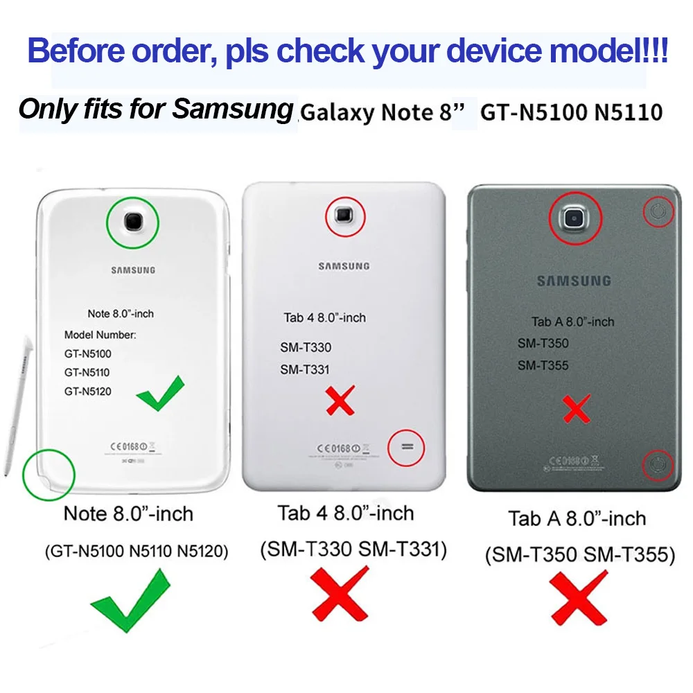 360 Rotating Case for Samsung Galaxy Note 8.0 N5100/N5110 Tablet, Flip Folio Slim Portable Leather Protective Sleeve