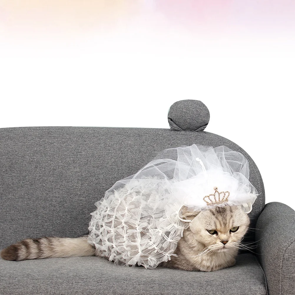 

Wedding Veil Accessories Cat with Crown Pattern Bridal Cosplay Pet Bride Headdress