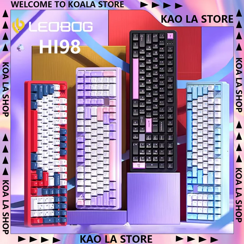 LEOBOG Hi98 Tri Mode Gasket Mount Custom Mechanical Keyboard 98 Layout Hot Swappable Aluminum Case PBT Keycaps RGB Wireless Wire