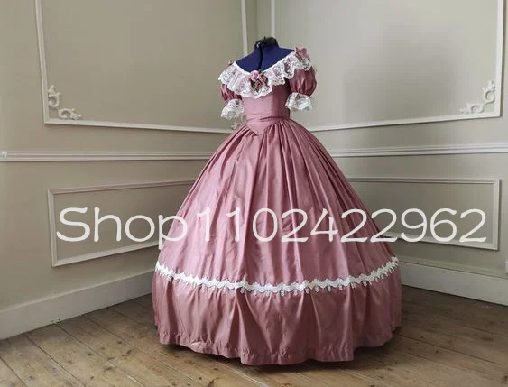 CustomizedOld Rose Pink Sissi Style Victorian Prom Dresses Off Shoulder Floral Lace Shoulder Belle Civil War Evening Gown Outfit