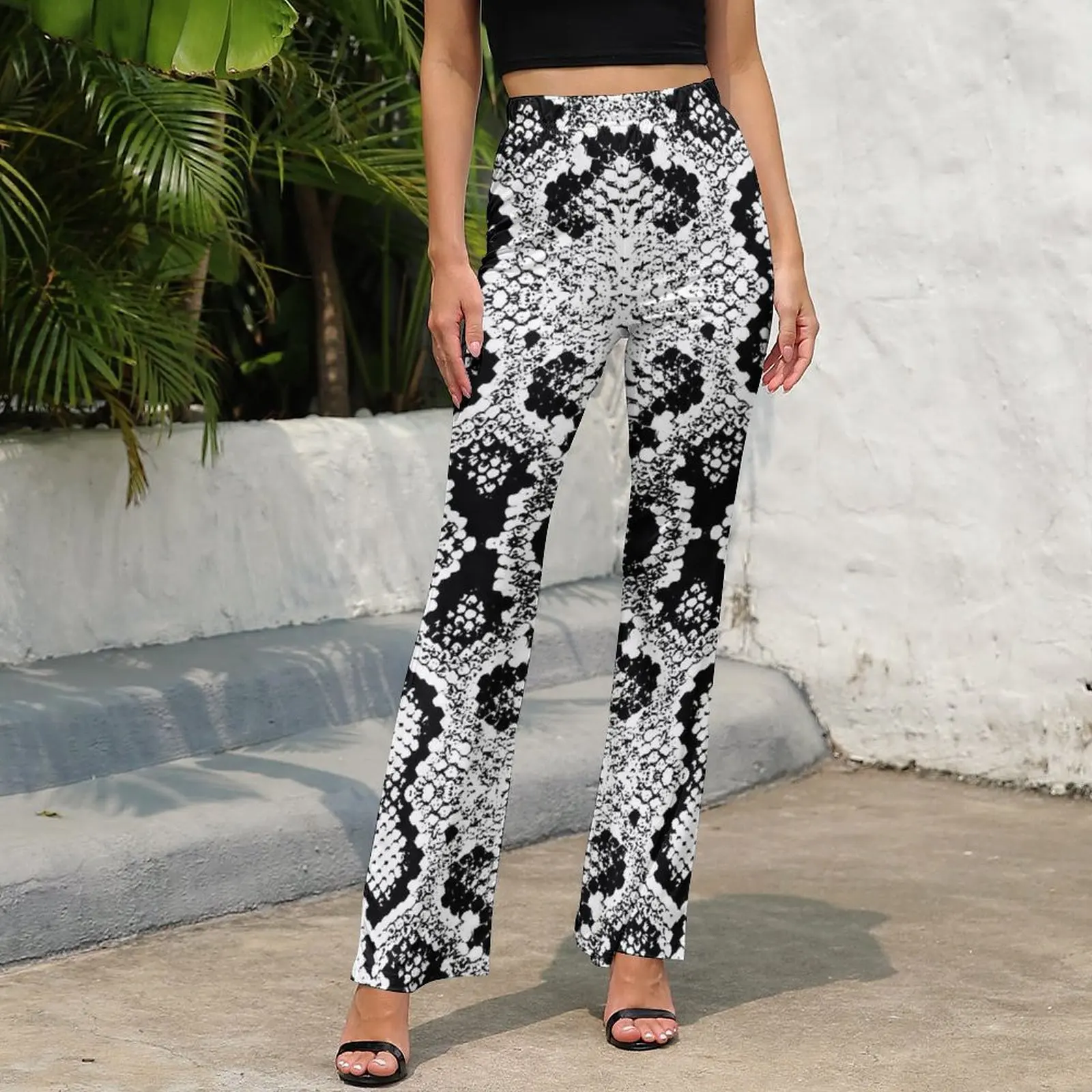 Trend Snakeskin Casual Pants Summer Snake Skin Scales Sexy Custom Flare Trousers Elastic High Waist Slim Stretch Harajuku Pants