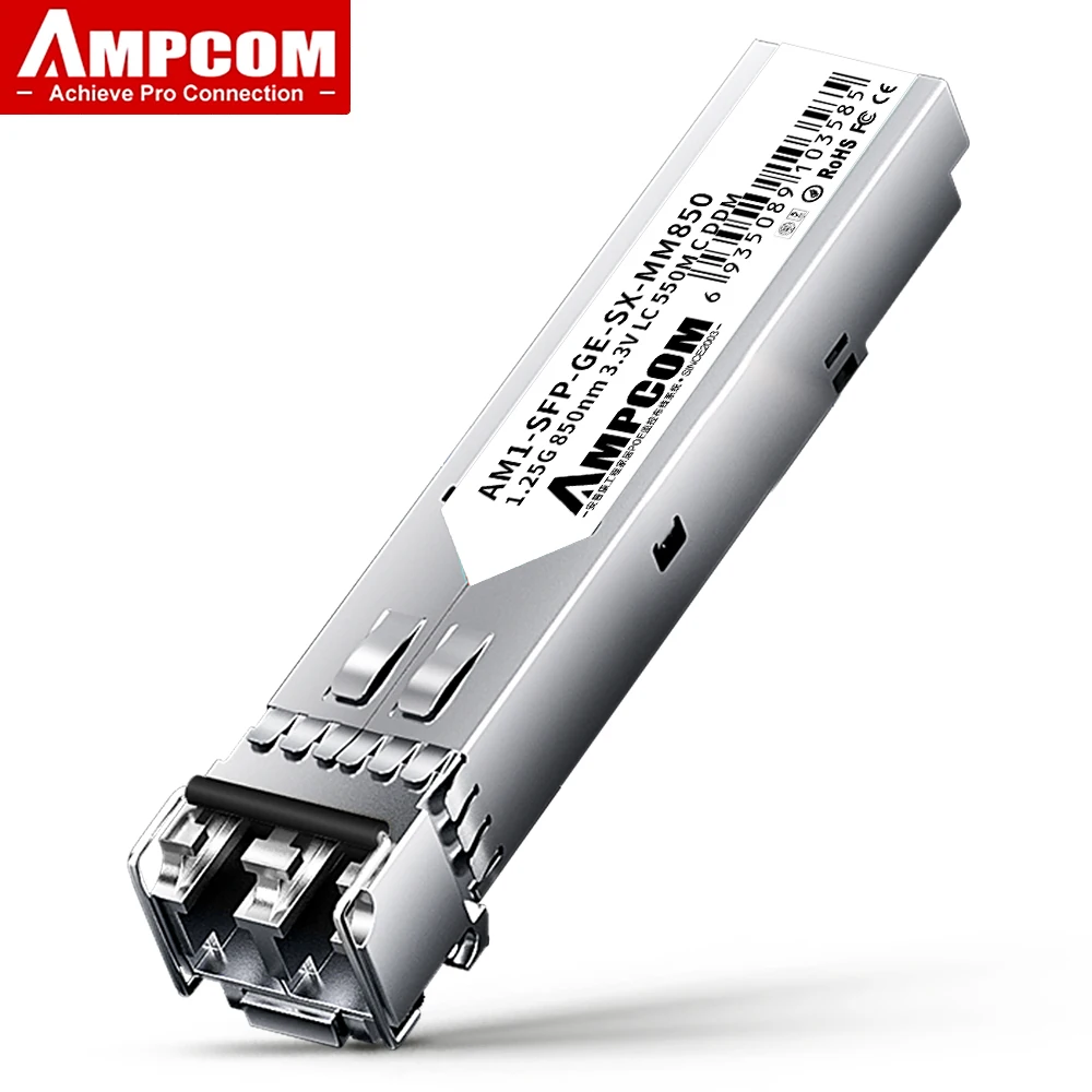 AMPCOM 1.25G Transceiver Module LC SFP Multi-mode, Duplex Optic Module 1000BASE-SX SFP 850nm 550m DOM MMF for Cisco etc.