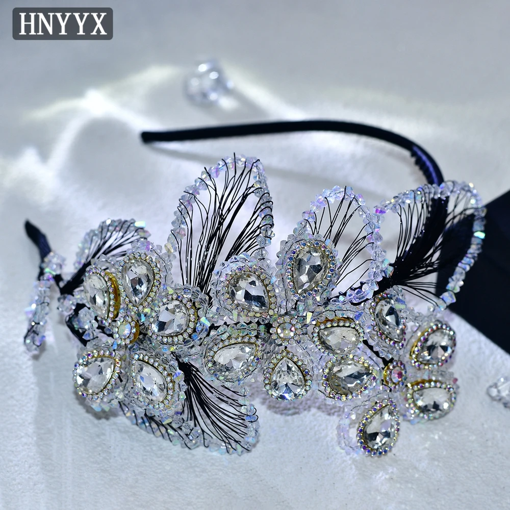 HNYYX Shining Leaf Decorated Rhinestone Headband Fashion Beaded Non-Slip Head Hoop Elegant Ladies Bridal Hair Accessories A185