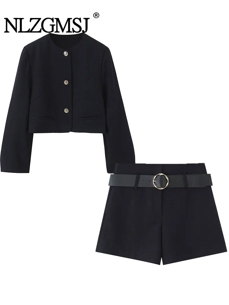 

NLZFMSJ Casual Solid Chic Women Single-breasted Short Jacket Loose Straight Shorts New Fashion Spring Autumn Sets