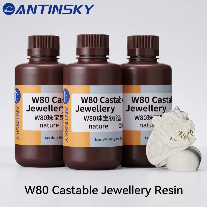 Antinsky W80 Castable Jewelry Resin 0.5KG Low Ash Easy Burnout Casting Resin for Ring Pendant Jewelry 3D Printing