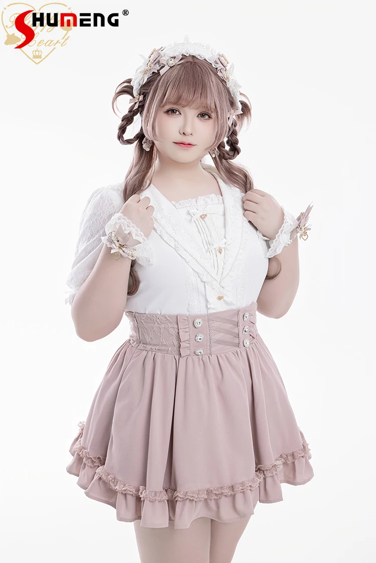 New Cute Lace Blusas Japanese Lolita Style Hot Girl Slim Fit Blouse Sailor Collar Short Sleeves Single-breasted Shirt For Women