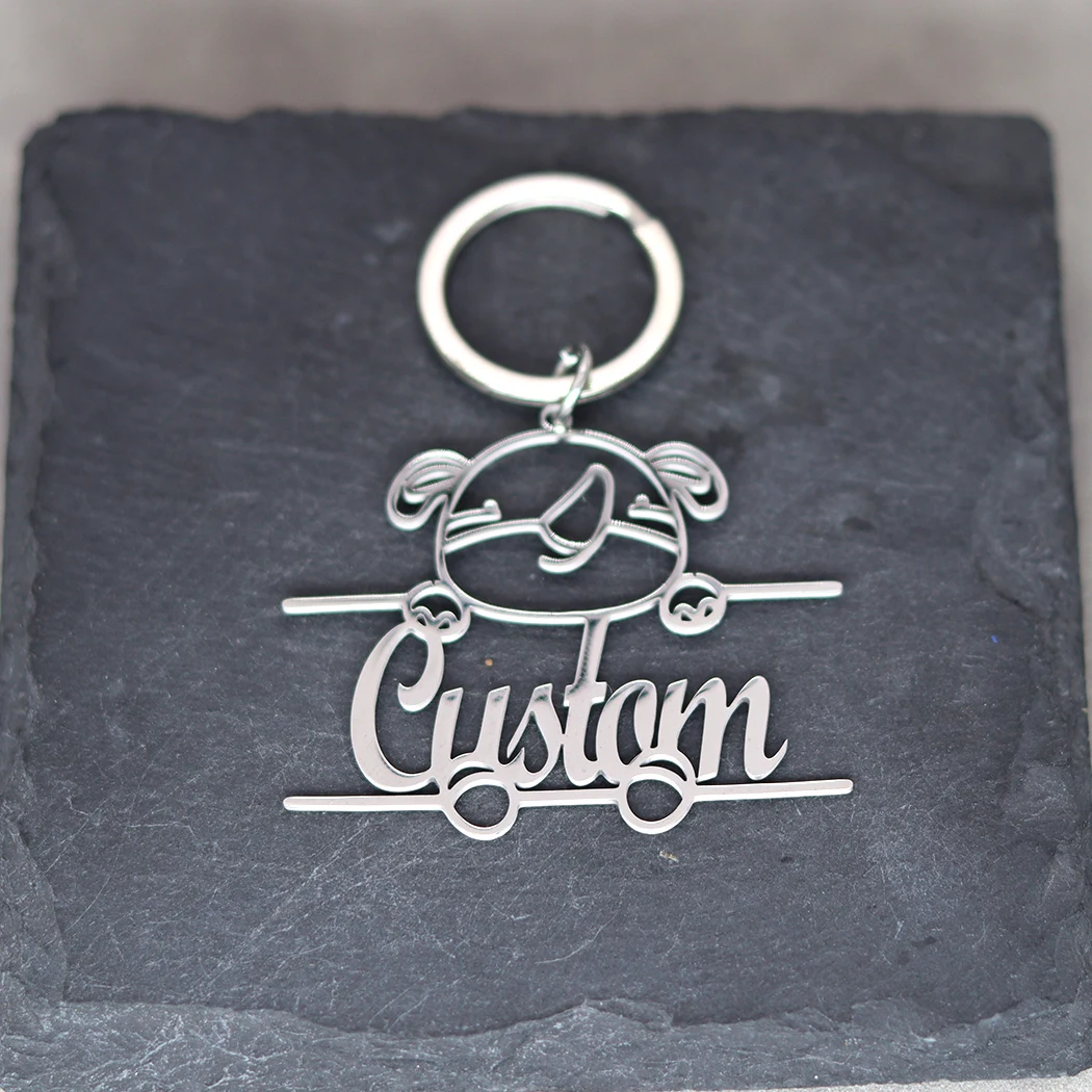 Personalized Cute Koala Pendant Custom Name Keychain Men Women Keyring Gift Stainless Steel Jewelry