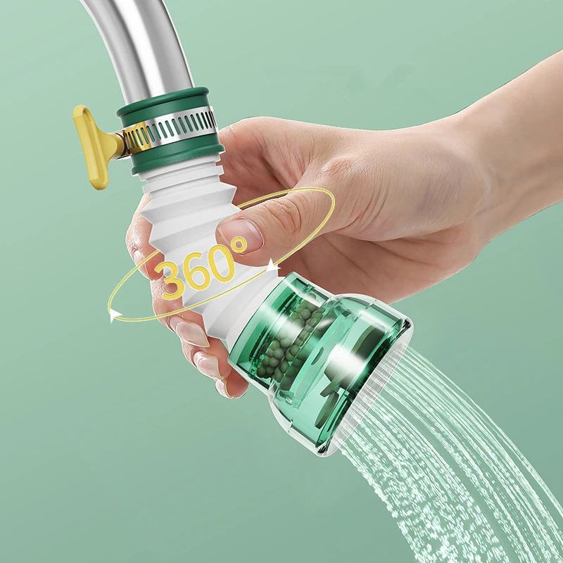 Retractable Green Plastic Faucet Filter Extender Bend Splash-proof Kitchen Sink Tube 360° Rotation Universal Faucet Aerator