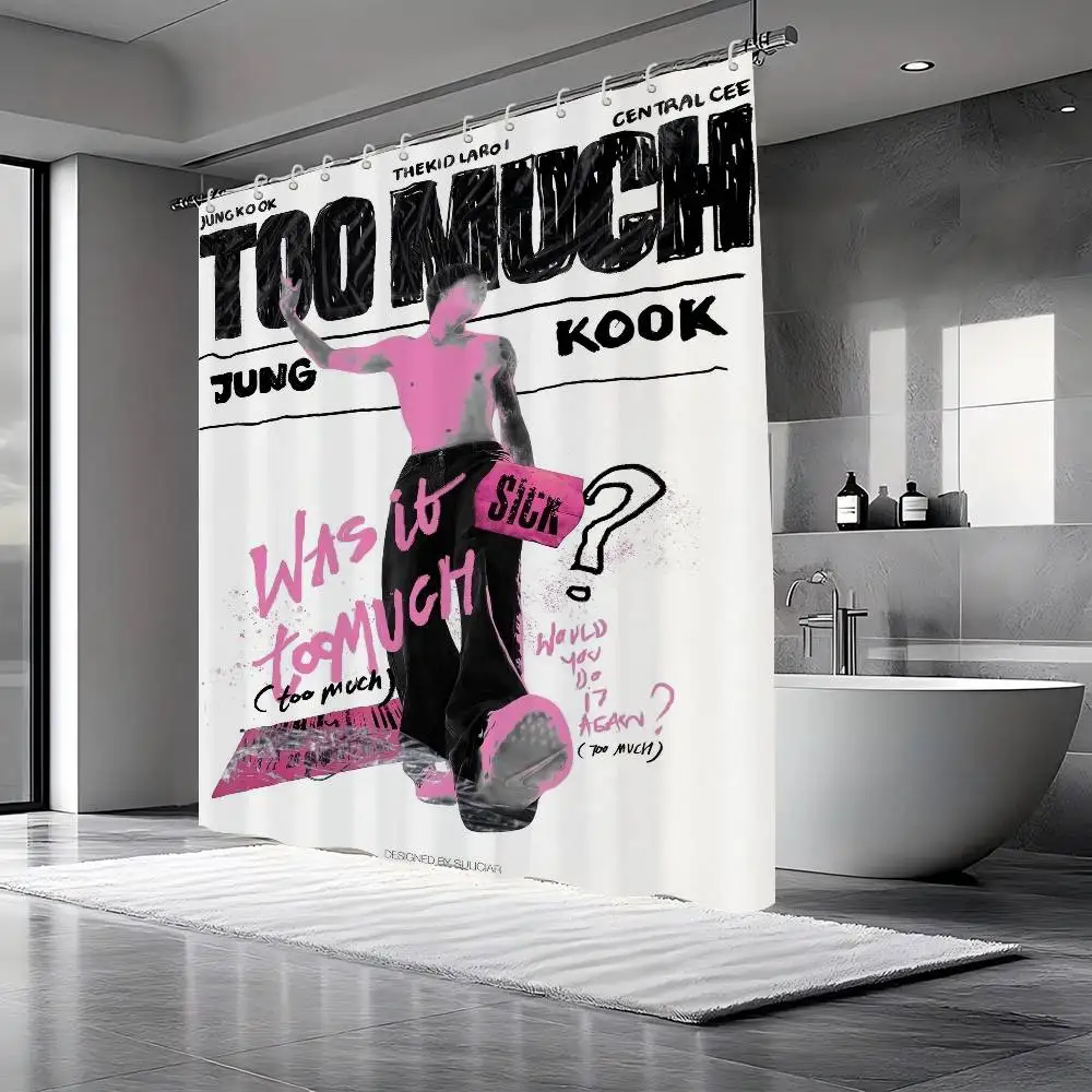 KPOP J-Jung K-Kook ستارة الحمام الكلاسيكية أنيمي النسيج دش الستار مع 12 السنانير ديكور الحمام مقاوم للماء