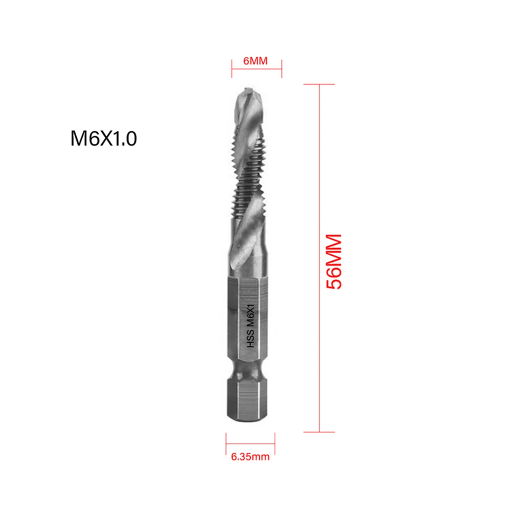 Hand Tap Drill Hex Shank HSS Composite Screw Spiral Point Thread Metric Drill Bit M4 M5 M6 M8/M10 Hex Composite Thread Drill