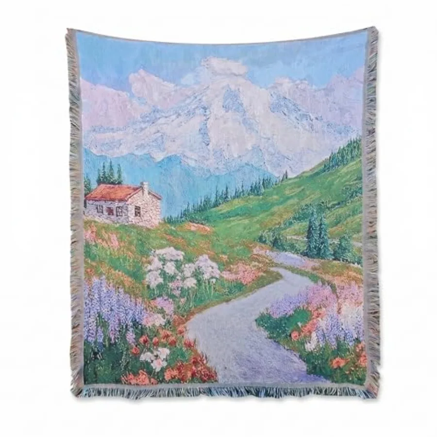 

Jacquard Tapestry, 51"x63" Woven Wall Hanging with Fringe, Decorative Tapestry for Sofa Bed Bedroom Living Room