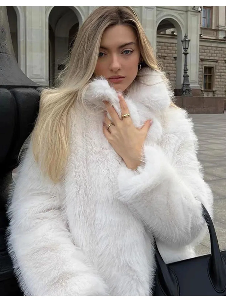 ZADORIN Winter Mid Long Fluffy Women Jacket Thick Warm Lapel White Faux Fur Coat Women Fashion Loose Fur Jacket Coats for Womens