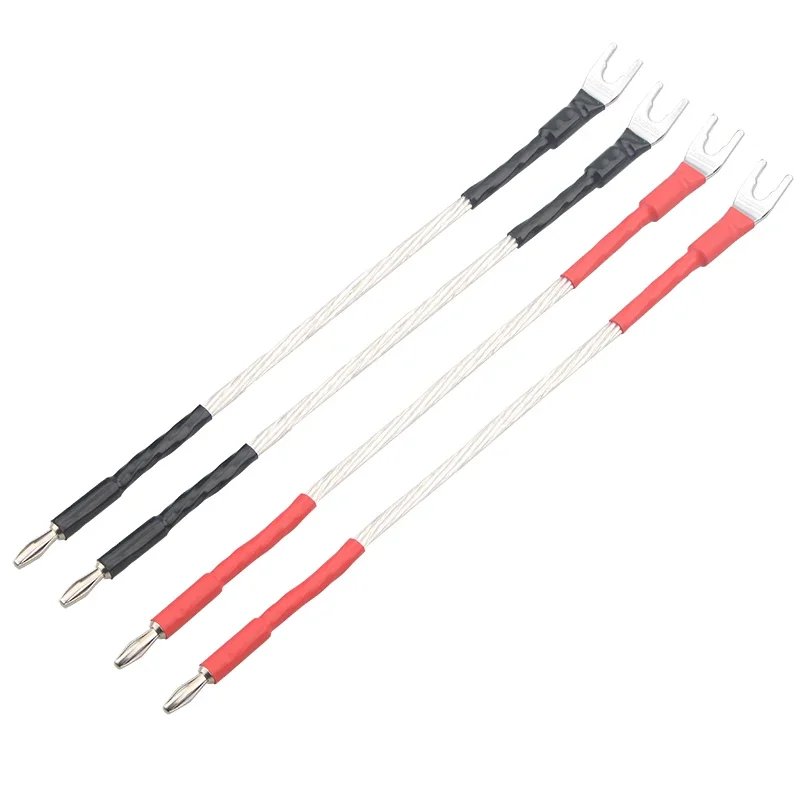 

4Pcs 8Ag Speaker Jumper Cable OCC Silver Plated Copper HiFi Audio Line Banana & Spade Plug 20cm