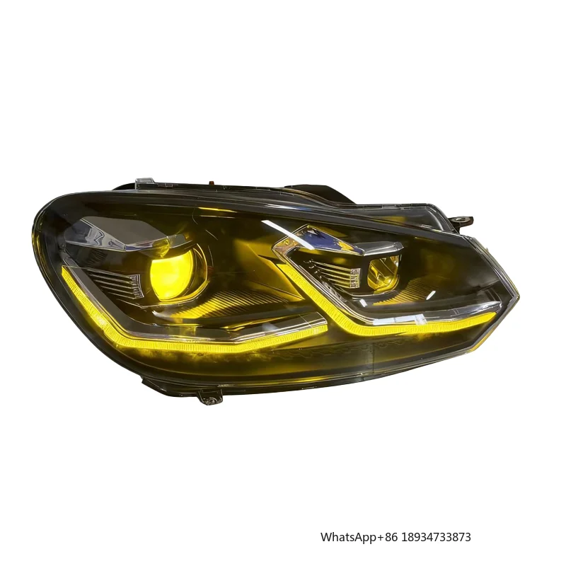 New Upgrade Plug and Play 12V 50W Headlights for VW Golf MK6 2008-2013 | Dual Color DRL (White/Yellow) with Demon Eye