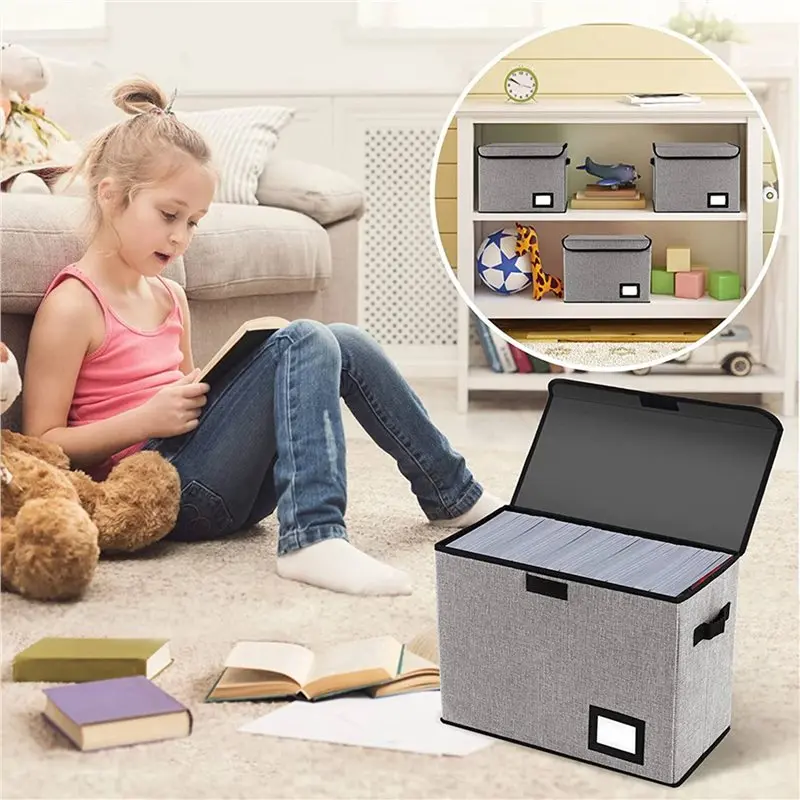 AU61-5X Comic Book Storage Boxes, Back To School Fold Comic Short Box Case With Lid, Book Bin Container Holds 150 Comics Gray