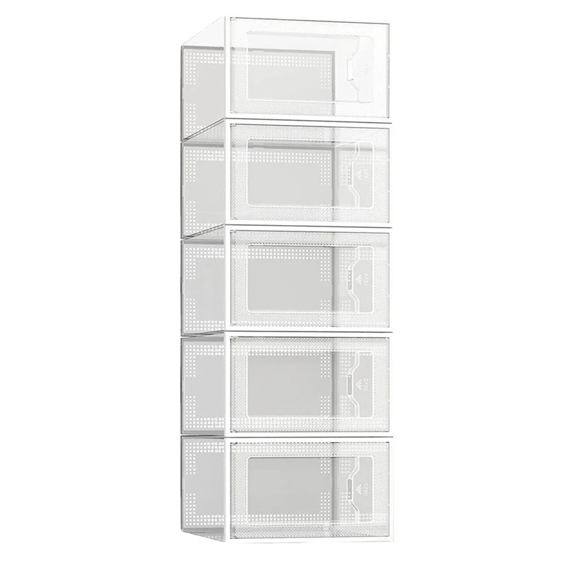 5 PCS Transparent Shoe Box Drawer-Type Plastic Shoe Rack Transparent Shoe Cabinet Online Celebrity Shoe White