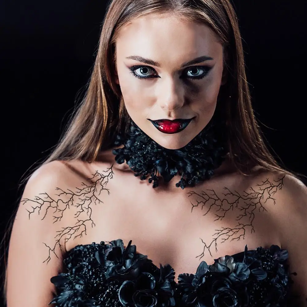 

Black Crack Pattern Temporary Tattoo Sticker Minimalist Line Waterproof Body Art Tattoo For Halloween Party Cosplay H8V0