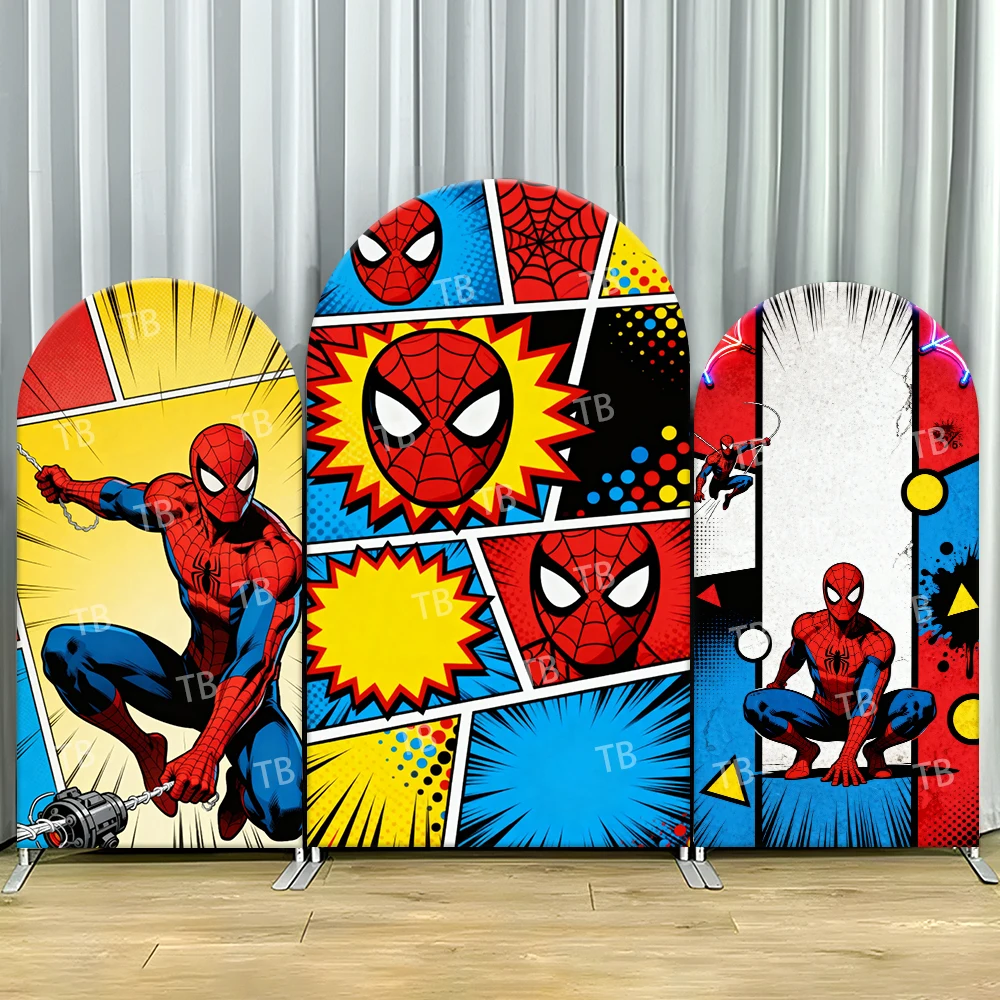 

Spider-Man Comic Pop Panel Arch Backdrop Cover Dynamic Scene For Kids Birthday Party Cool Cartoon Theme Photo Booth Decor Prop