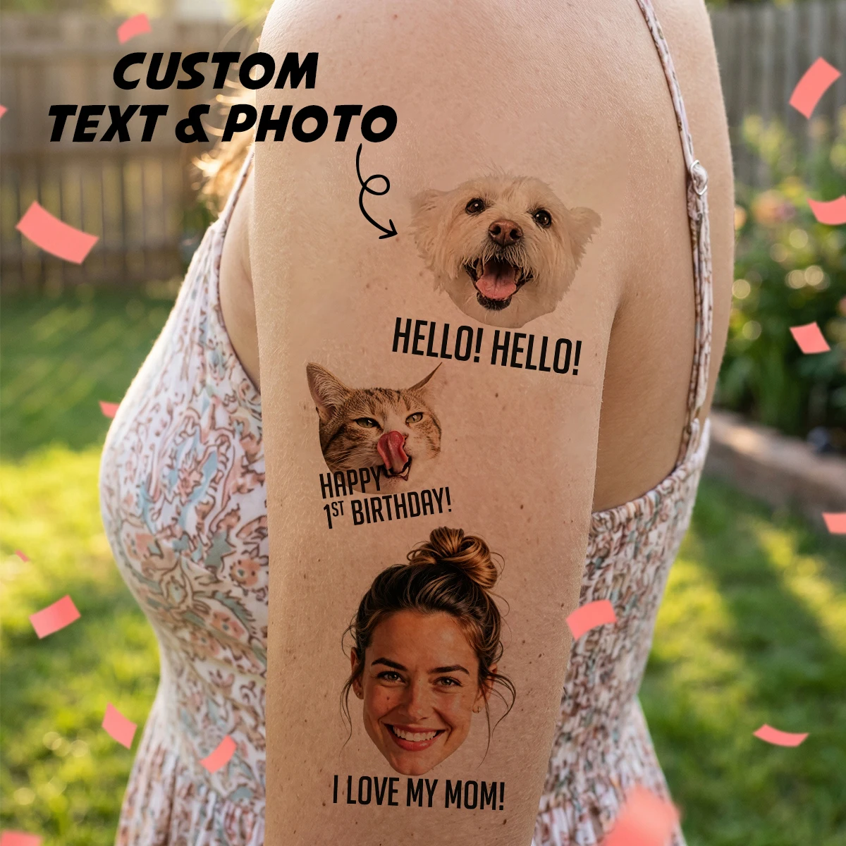 Adesivos de Tatuagem Temporária Personalizados com Foto, Design de Retrato de Desenho Animado Personalizado para Formatura, Decoração Corporal Divertida para Celebrações