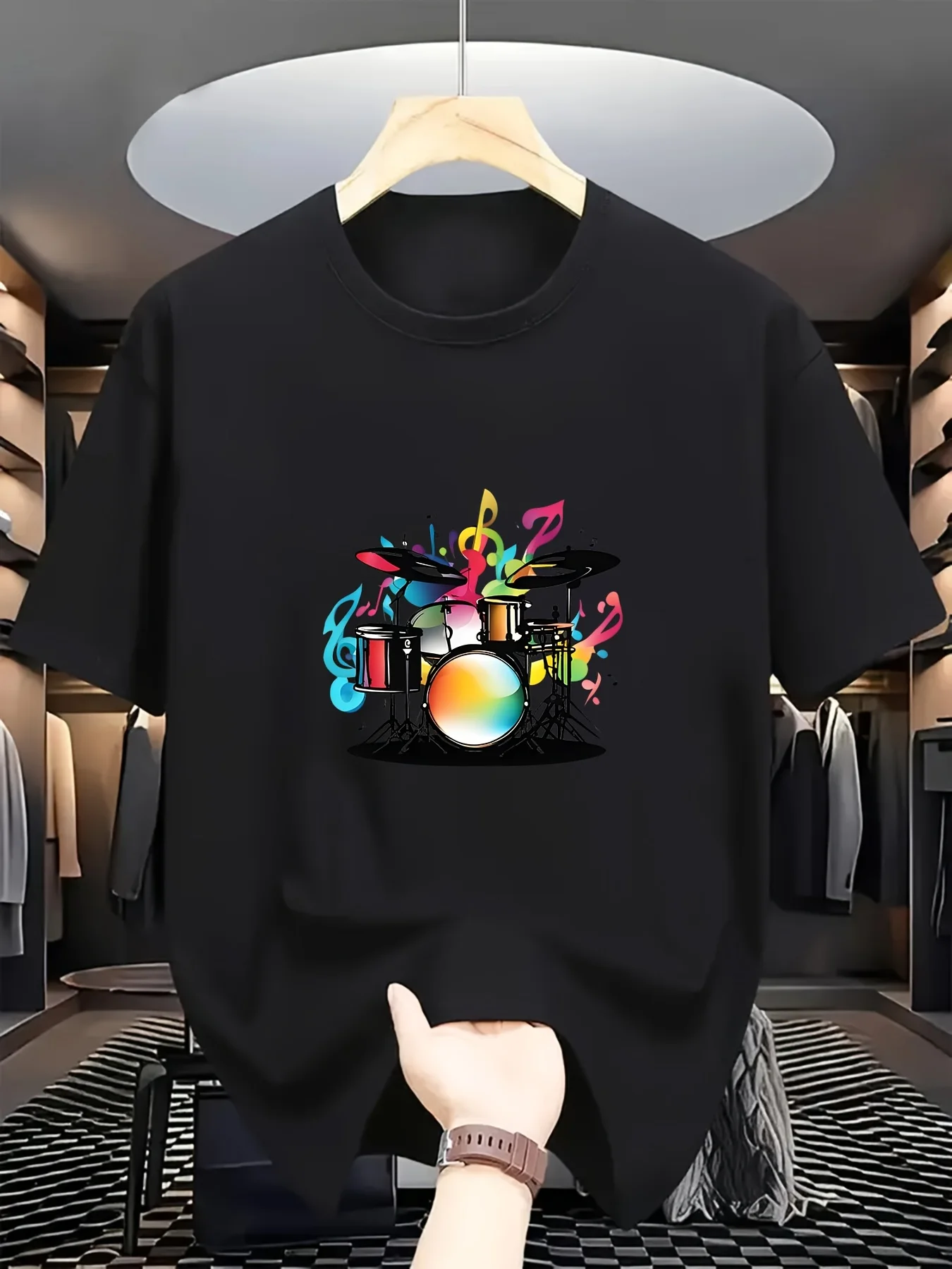 Youth and Children's Colorful Drum Print Casual Summer T-shirt Fashionable Outdoor Sports Spring/summer Parent-child Outfit