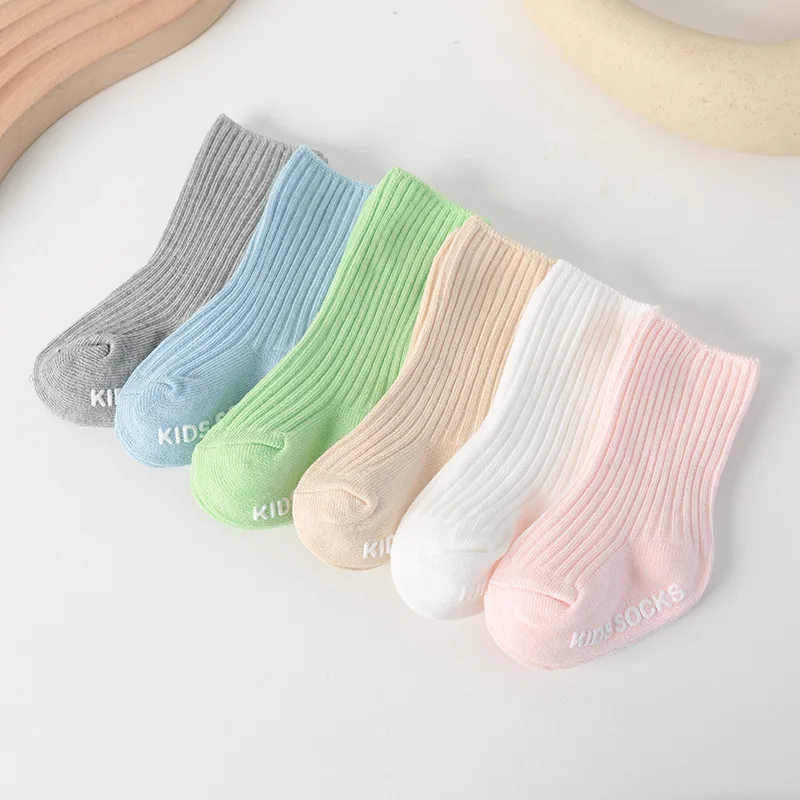 New Baby Girls Knee High Socks Angelwing Summer Autumn Cotton Solid Candy Color Kids Toddler Short Sock for Children