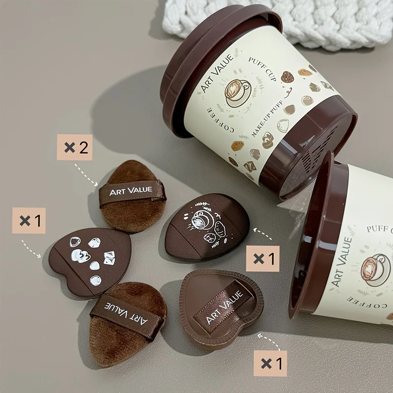 5 Stück Daumen-Make-up-Schwämme mit Mini-Kaffeetasse, tragbare Mischwerkzeuge für flüssige Grundierung, Puder, Rouge, kosmetische Applikatoren