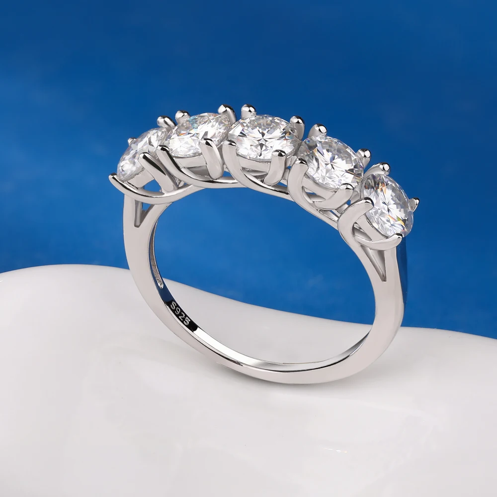 5‑mm Width 5‑Stone‑Row‑Design Full‑Moissanite Ring for Women, Bridal 925 Sterling‑Silver Engagement‑Wedding Band Fine Jewelry, Ideal Anniversary Gift for Her 6