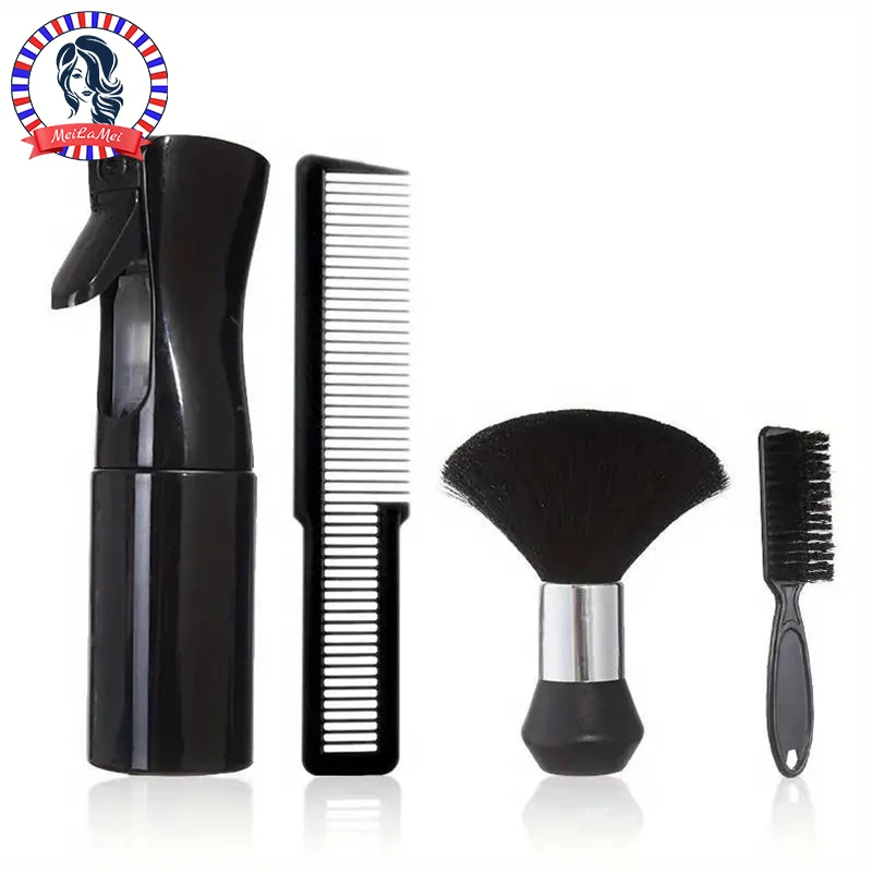 4pcs Professional Barbershop Tools Spray Bottle Comb Nylon Bristle Beard Brush Hair Cleaning Brush Salon Styling Accessories