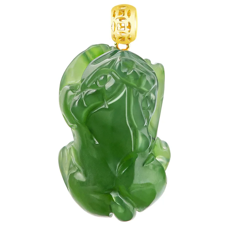 Natural Hetian Jade Pixiu with 18K Gold Inlay, Jadeite Pendant for Men's Necklaces and Women's Styles