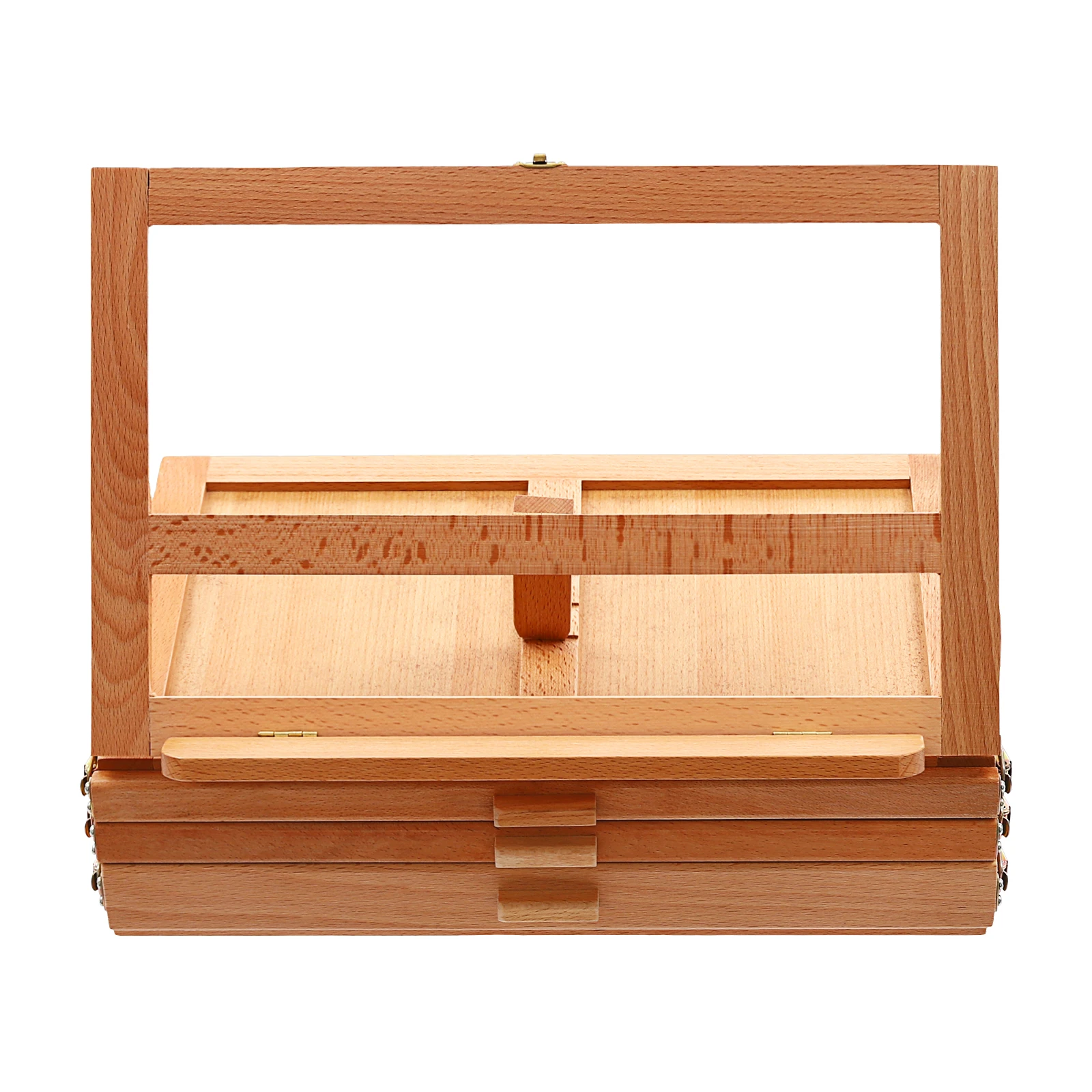 Tabletop Drawing Board Stand with 3 Drawers and 11 Compartments, Beech Wood Storage Easel 0-60° Tilt Adjustable, Portable Sketch Box for Painting Supplies, Ideal Gift for Artists Beginners view 4