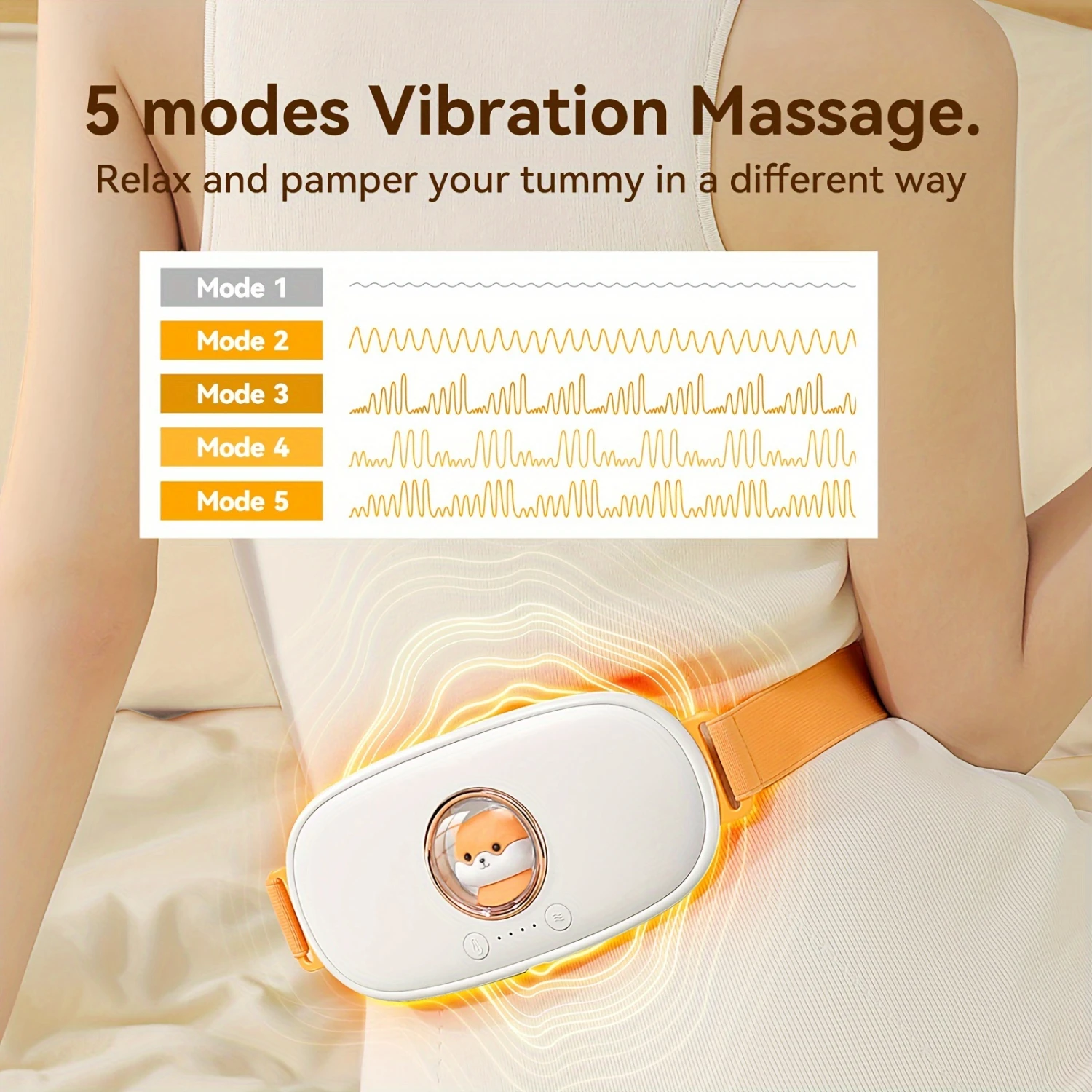 وسادة تسخين إلكترونية محمولة، مدلك تسخين قطني، 4 مستويات لدرجة الحرارة و5 إعدادات للتدليك، البطن وسفلي الظهر