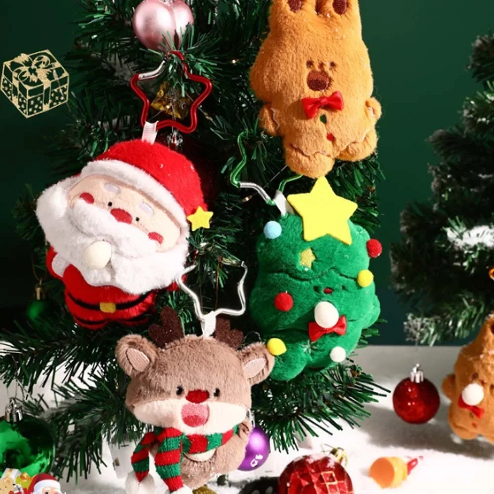 Creative Soft Christmas Key Ring Cartoon Christmas Tree Santa Claus Pendant Star PP Cotton Spitting Bubble Doll Friends