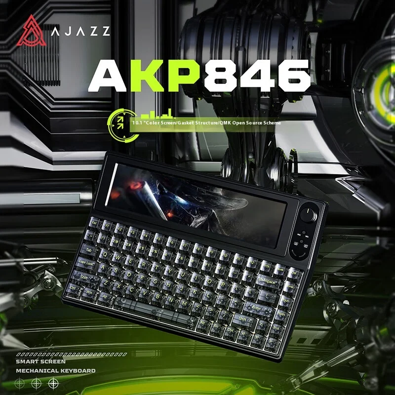 

AJAZZ AKP846 Mechanical Keyboard Wired 84 Keys Qmk 10.1 Inch Smart Color Screen Gasket PBT/PC Keycaps Custom Gaming Keyboard