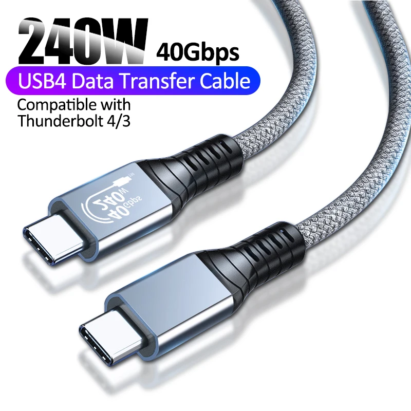 PD 240W 40Gbps USB 4 Cable 8K 60Hz USB Type C Super Speed Data Transfer Cable Compatible with Thunderbolt 4/3 for Macbook Laptop