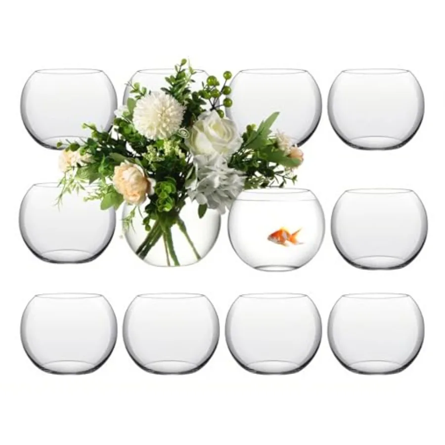 Wedding event centerpiece: clear glass bubble bowl vase 6W x 5H round terrarium-style for floral arrangements goldfish or succu