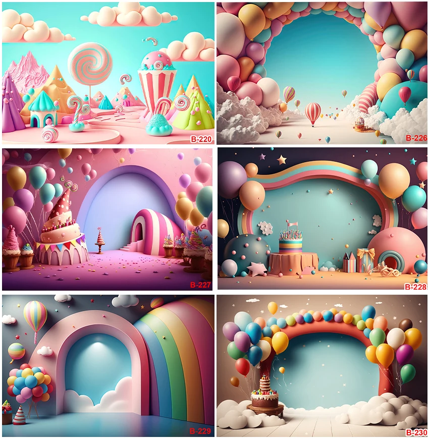 

Photographic Backdrops Cake Smash Birthday Party Decoration Customized Ice Cream Color Candy Children Portrait Backgrounds Props