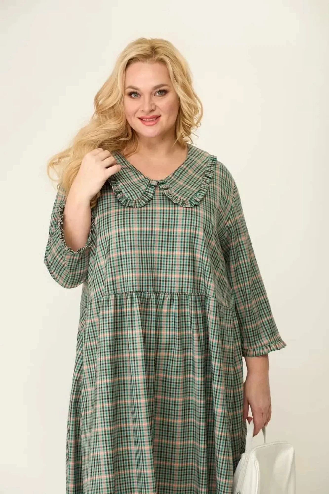 

Women's Dress, Large Size, Vintage, Simple, Checkered Pattern, Patchwork, Loose,Easy-matching Dress