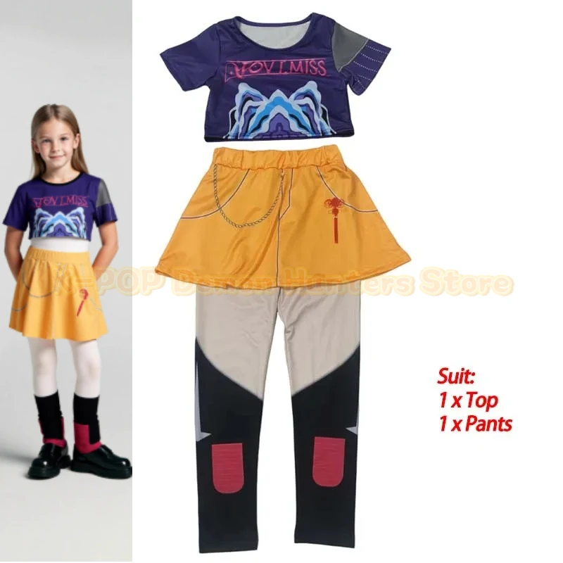 

Movie kpop demon hunter Rumi Cosplay Costume for Girl Halloween Carnival Rumi jacket vest and shorts Three-piece Set Dress Up